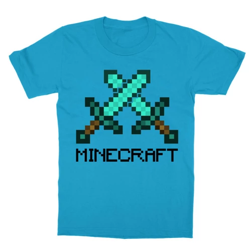 Atollkék Minecraft gyerek rövid ujjú póló - Minecraft swords