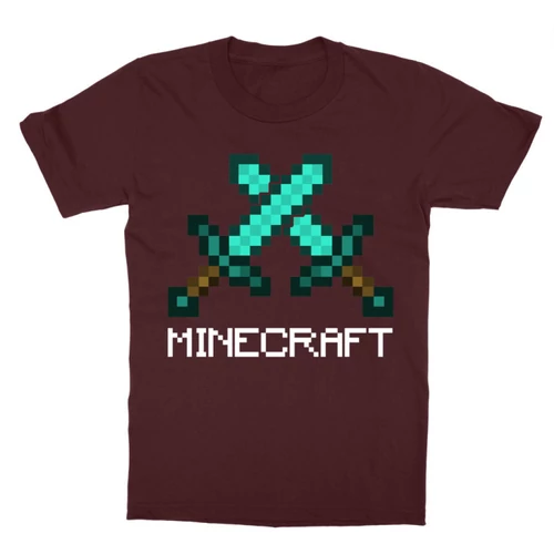 Bordó Minecraft gyerek rövid ujjú póló - Minecraft swords