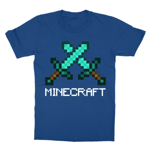 Királykék Minecraft gyerek rövid ujjú póló - Minecraft swords