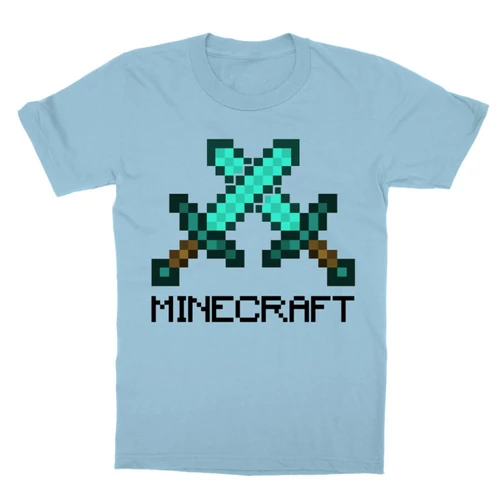 Világoskék Minecraft gyerek rövid ujjú póló - Minecraft swords