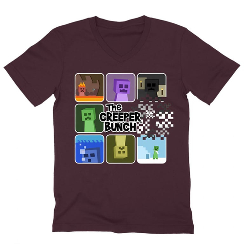 Bordó Minecraft férfi V-nyakú póló - The Creeper Bunch