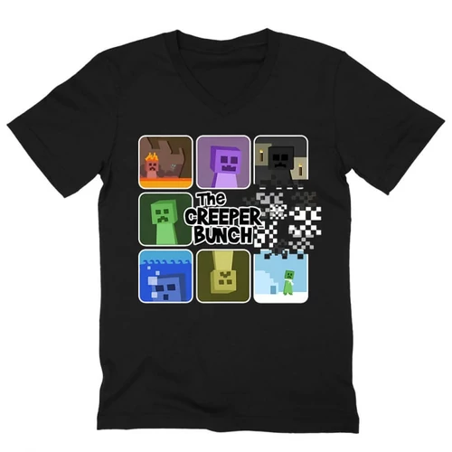 Fekete Minecraft férfi V-nyakú póló - The Creeper Bunch