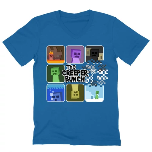 Királykék Minecraft férfi V-nyakú póló - The Creeper Bunch