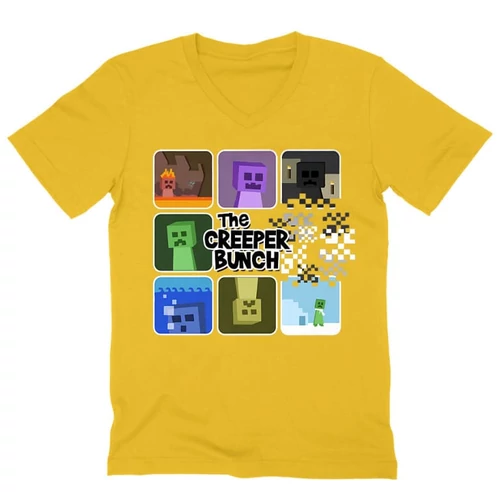 Sárga Minecraft férfi V-nyakú póló - The Creeper Bunch