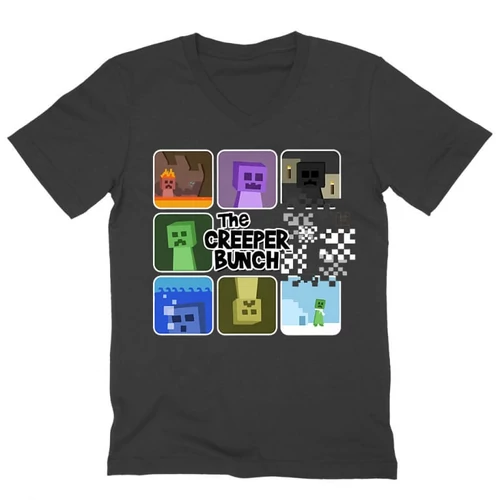 Sötétszürke Minecraft férfi V-nyakú póló - The Creeper Bunch
