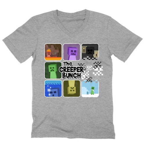 Sportszürke Minecraft férfi V-nyakú póló - The Creeper Bunch