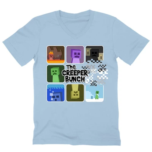 Világoskék Minecraft férfi V-nyakú póló - The Creeper Bunch