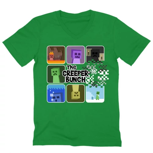 Zöld Minecraft férfi V-nyakú póló - The Creeper Bunch