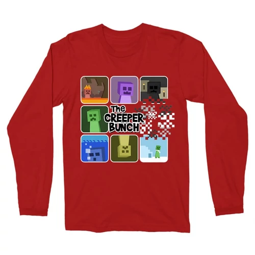 Piros Minecraft férfi hosszú ujjú póló - The Creeper Bunch