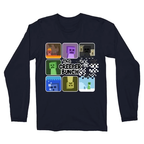 Sötétkék Minecraft férfi hosszú ujjú póló - The Creeper Bunch