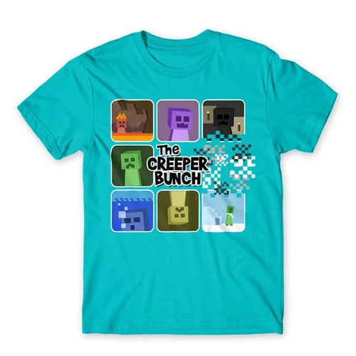 Atollkék Minecraft férfi rövid ujjú póló - The Creeper Bunch