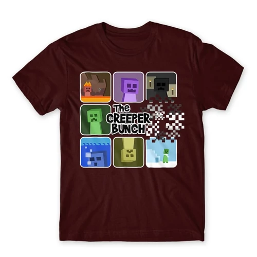 Bordó Minecraft férfi rövid ujjú póló - The Creeper Bunch