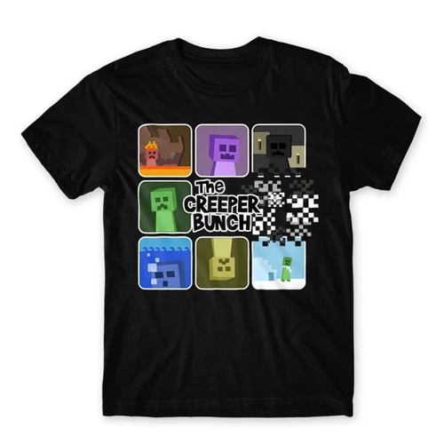 Fekete Minecraft férfi rövid ujjú póló - The Creeper Bunch