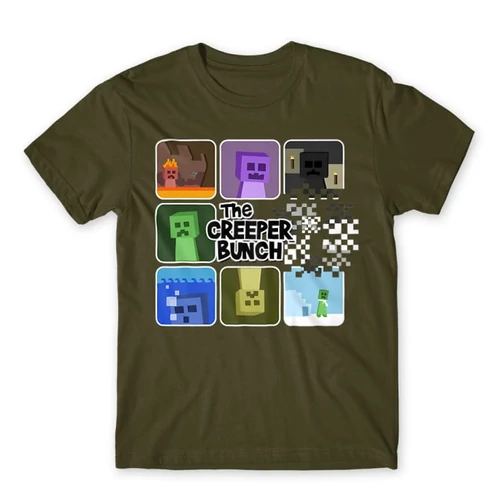 Khaki Minecraft férfi rövid ujjú póló - The Creeper Bunch