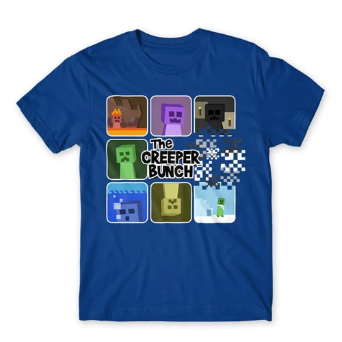 Királykék Minecraft férfi rövid ujjú póló - The Creeper Bunch