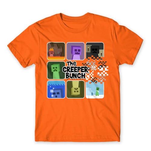 Narancs Minecraft férfi rövid ujjú póló - The Creeper Bunch