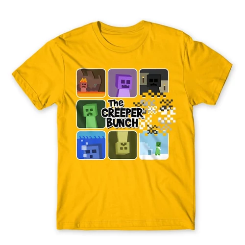 Sárga Minecraft férfi rövid ujjú póló - The Creeper Bunch