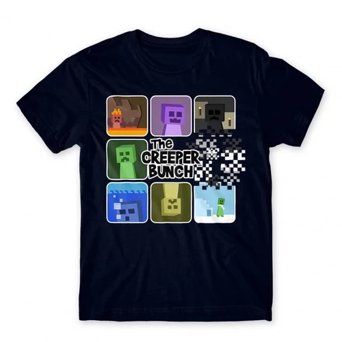 Sötétkék Minecraft férfi rövid ujjú póló - The Creeper Bunch