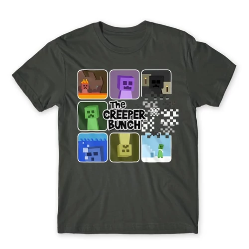 Sötétszürke Minecraft férfi rövid ujjú póló - The Creeper Bunch