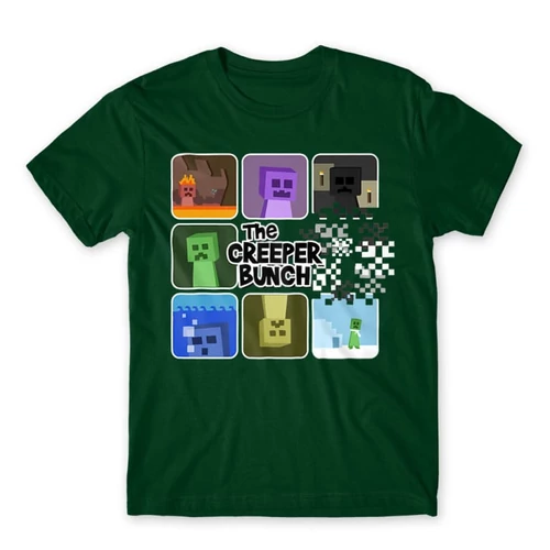 Sötétzöld Minecraft férfi rövid ujjú póló - The Creeper Bunch
