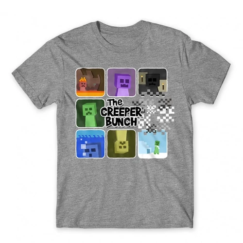 Sportszürke Minecraft férfi rövid ujjú póló - The Creeper Bunch