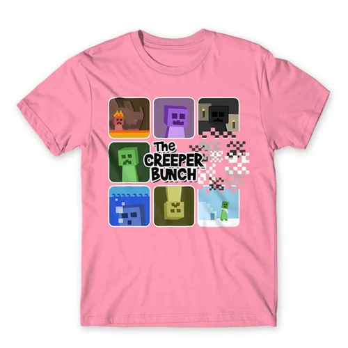 Világos rózsaszín Minecraft férfi rövid ujjú póló - The Creeper Bunch