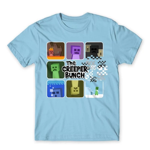 Világoskék Minecraft férfi rövid ujjú póló - The Creeper Bunch