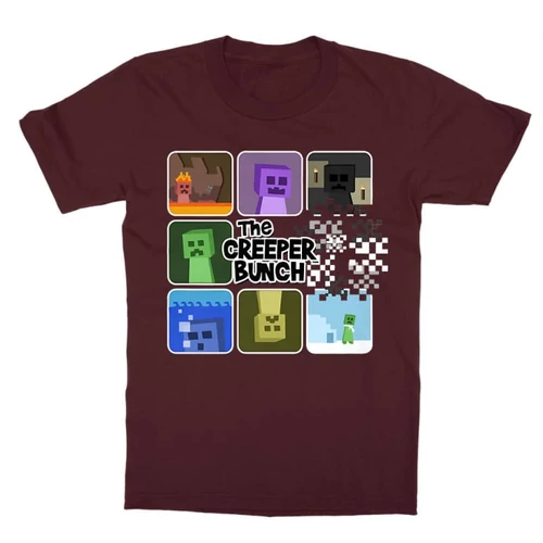 Bordó Minecraft gyerek rövid ujjú póló - The Creeper Bunch
