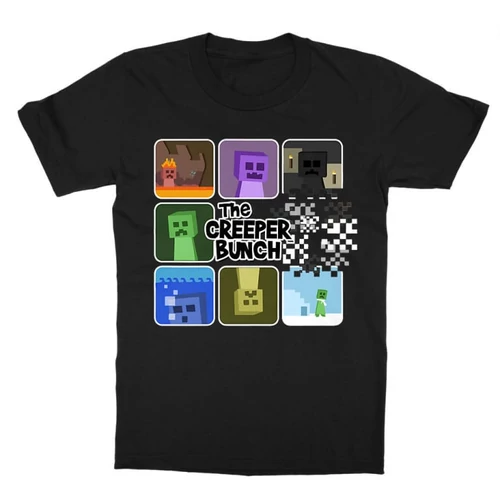 Fekete Minecraft gyerek rövid ujjú póló - The Creeper Bunch