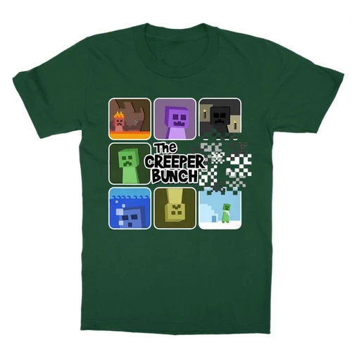 Sötétzöld Minecraft gyerek rövid ujjú póló - The Creeper Bunch
