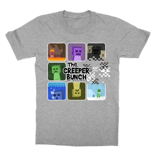 Sportszürke Minecraft gyerek rövid ujjú póló - The Creeper Bunch