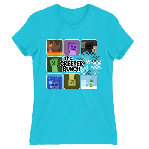 Atollkék Minecraft női rövid ujjú póló - The Creeper Bunch