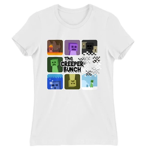 Fehér Minecraft női rövid ujjú póló - The Creeper Bunch