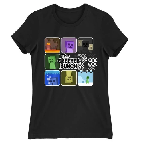 Fekete Minecraft női rövid ujjú póló - The Creeper Bunch