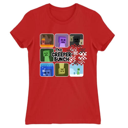 Piros Minecraft női rövid ujjú póló - The Creeper Bunch