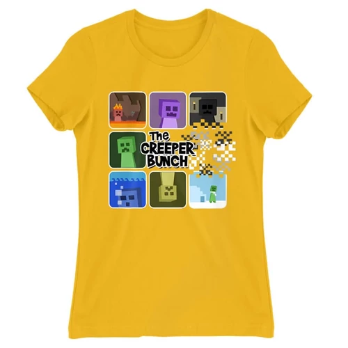 Sárga Minecraft női rövid ujjú póló - The Creeper Bunch