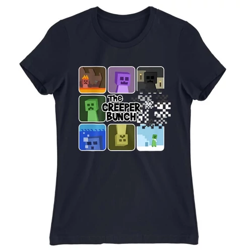 Sötétkék Minecraft női rövid ujjú póló - The Creeper Bunch