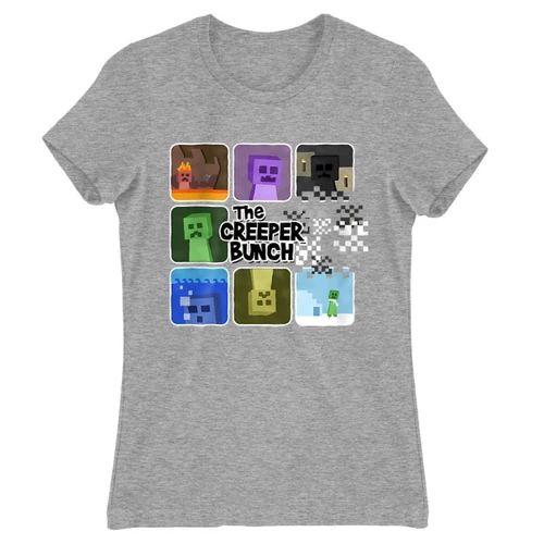 Sportszürke Minecraft női rövid ujjú póló - The Creeper Bunch