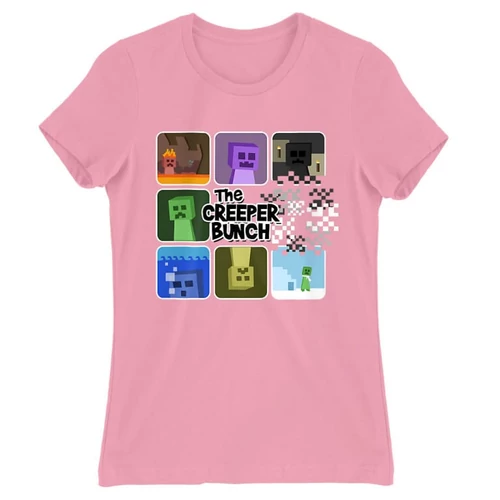 Világos rózsaszín Minecraft női rövid ujjú póló - The Creeper Bunch