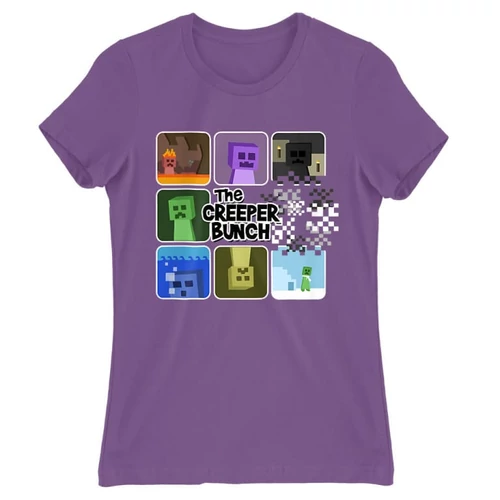 Világoslila Minecraft női rövid ujjú póló - The Creeper Bunch