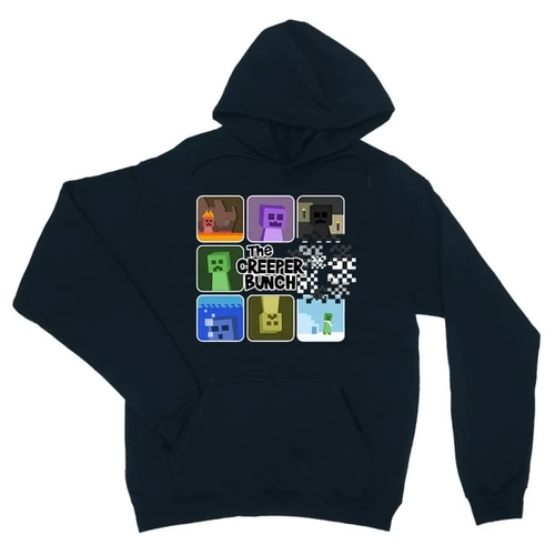 Sötétkék Minecraft unisex kapucnis pulóver - The creeper bunch