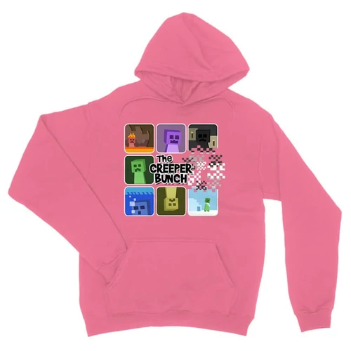Világos rózsaszín Minecraft unisex kapucnis pulóver - The creeper bunch