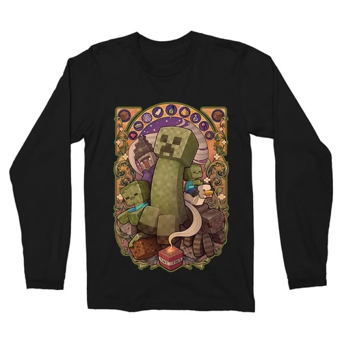 Fekete Minecraft férfi hosszú ujjú póló - Art Nouveau