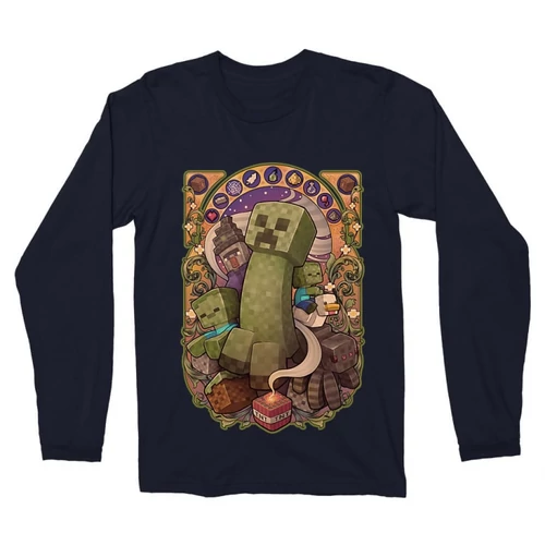 Sötétkék Minecraft férfi hosszú ujjú póló - Art Nouveau