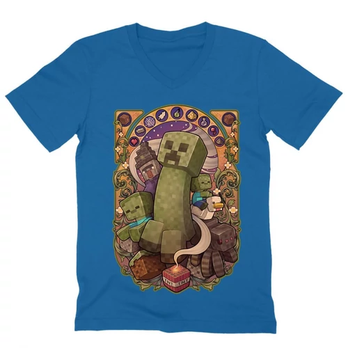 Királykék Minecraft férfi V-nyakú póló - Art Nouveau