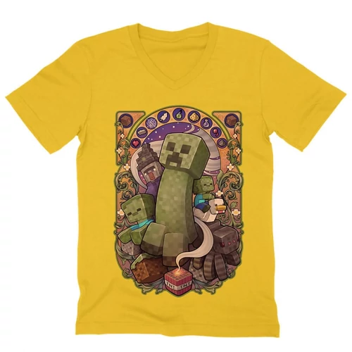 Sárga Minecraft férfi V-nyakú póló - Art Nouveau