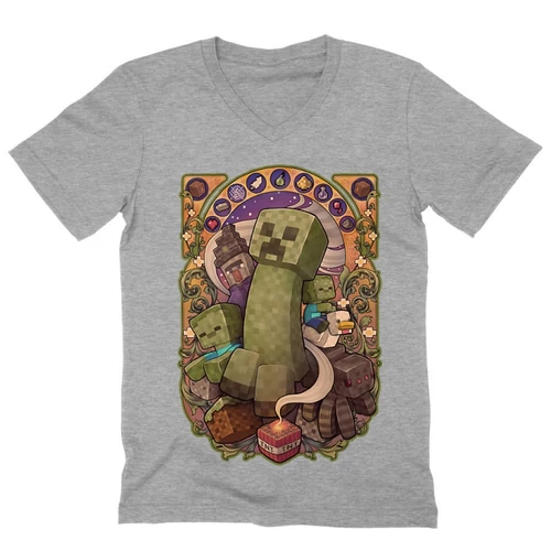 Sportszürke Minecraft férfi V-nyakú póló - Art Nouveau