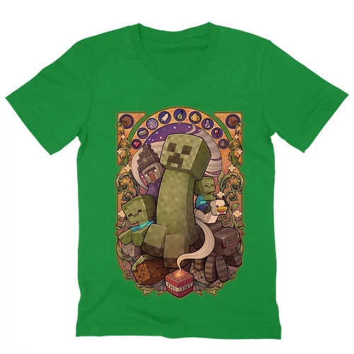 Zöld Minecraft férfi V-nyakú póló - Art Nouveau