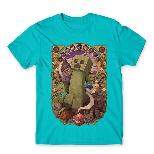 Atollkék Minecraft férfi rövid ujjú póló  – Art Nouveau