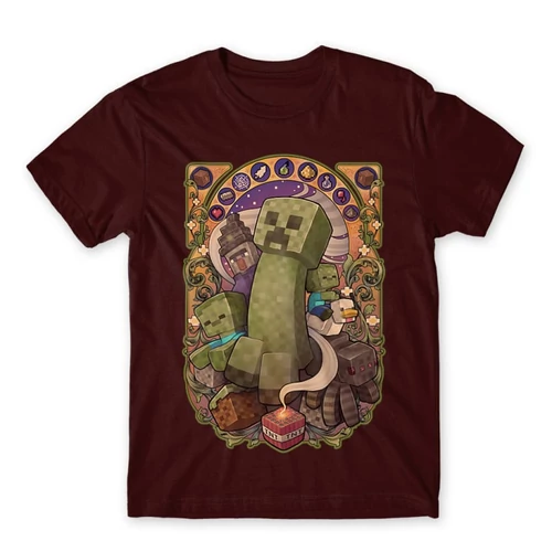 Bordó Minecraft férfi rövid ujjú póló  – Art Nouveau